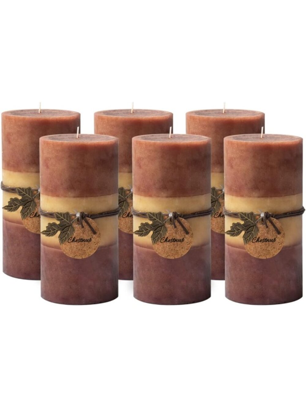 Set of 6 Brown Ombre Pillar Candles - Perfect for Fall Decor & Cozy Ambiance